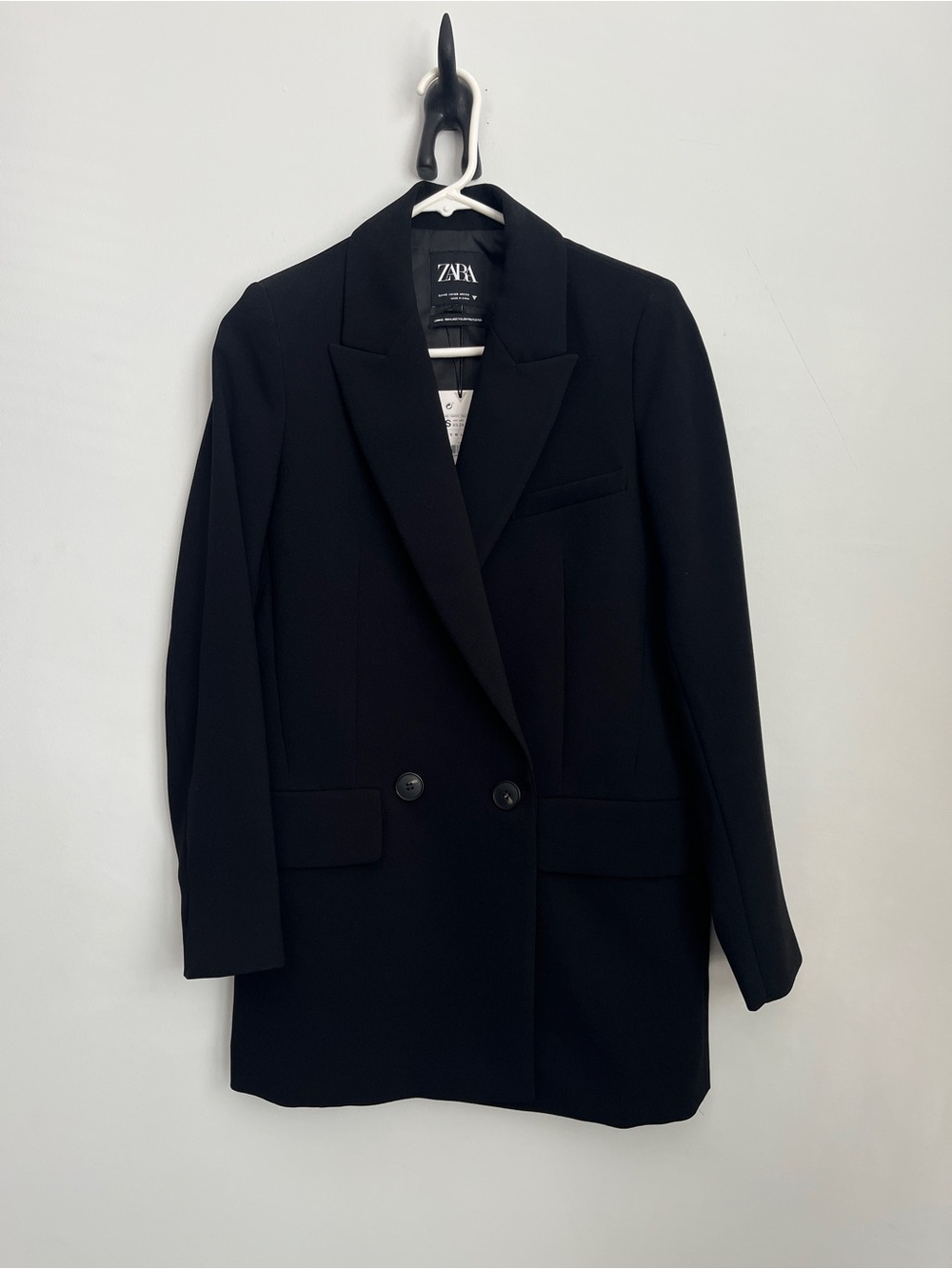 Zara Black Double-Breasted Tailored Blazer Jacket